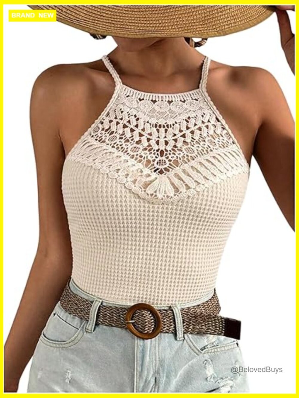 Crochet Hollow Out Halter Crop Top Lace Knit Tie Back Summer Beach